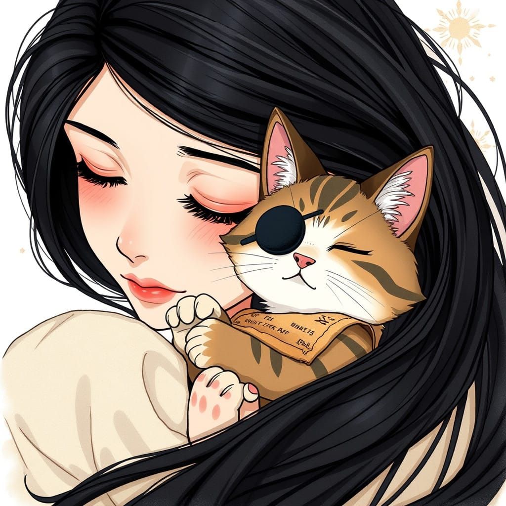 Rachel cuddling a pirate cat