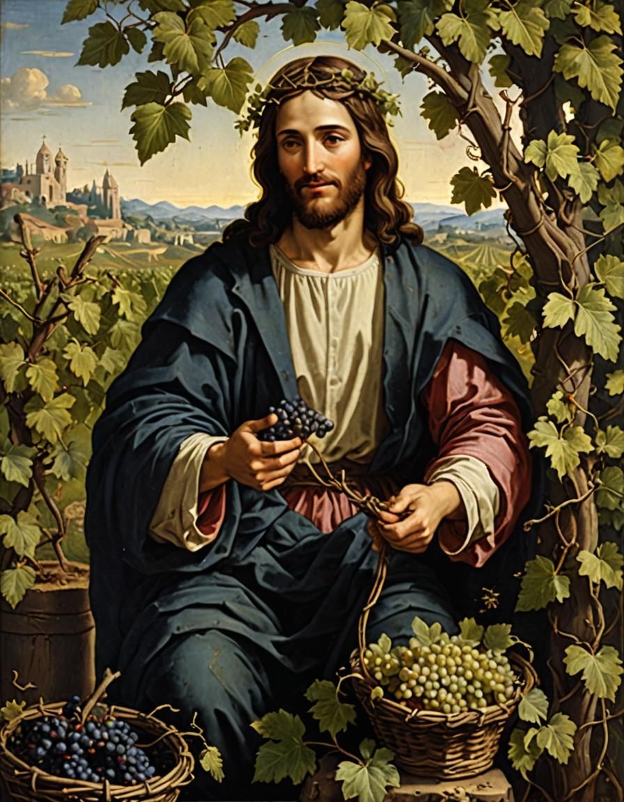 Jesus Christ Pruning Grape Vine in Raphael Style