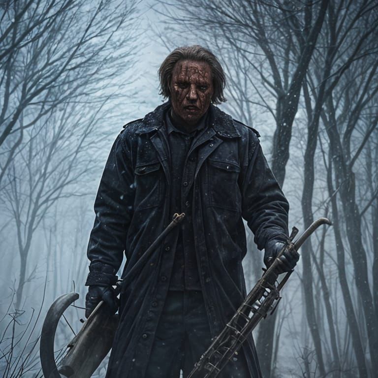 Michael Myers Plays Saxophone in Winter Landscape