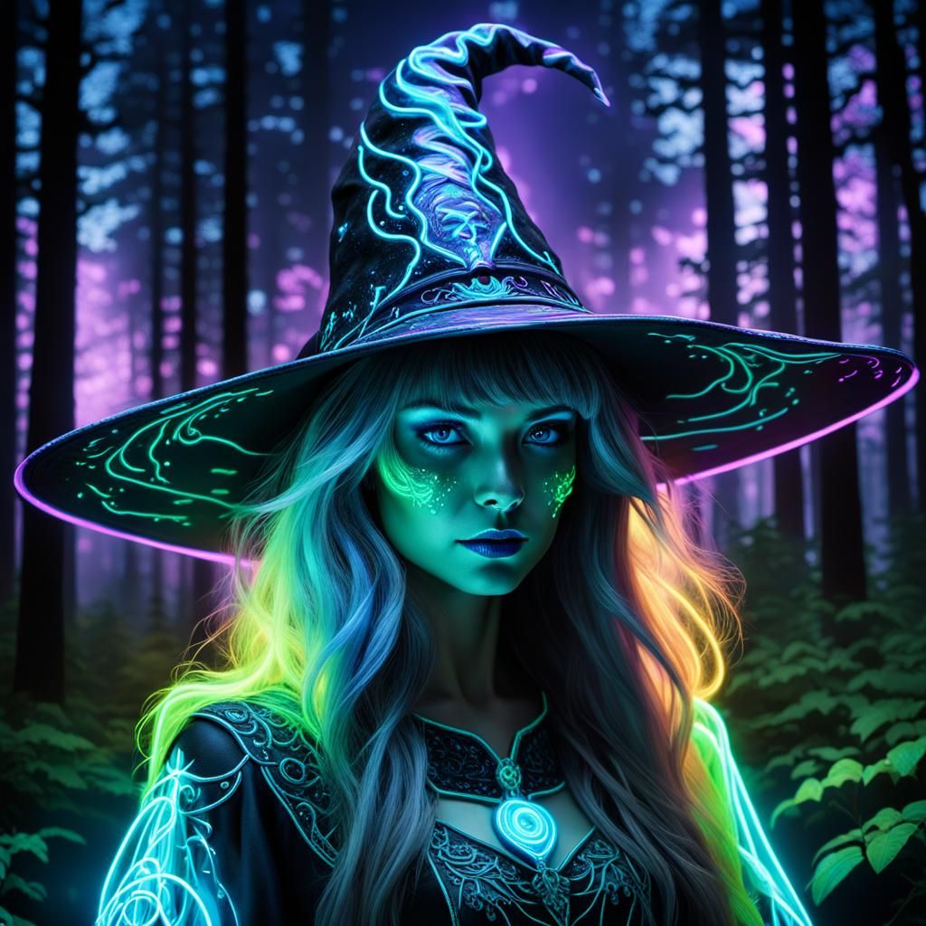 Glowing neon witch