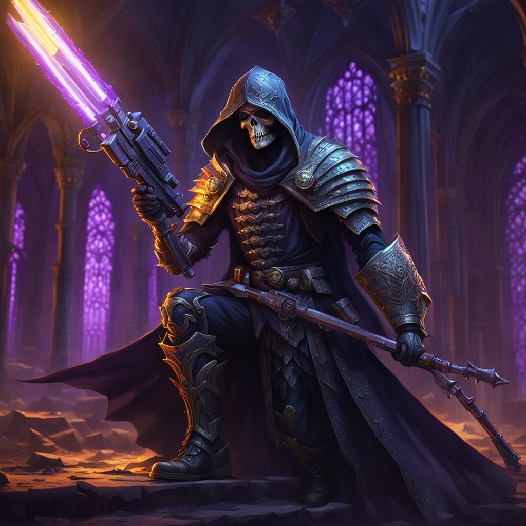 Armored Grim Reaper with Rifle, Detailed Fantasy Art