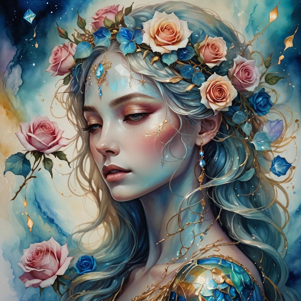 Ethereal Goddess Portrait with Iridescent Hair