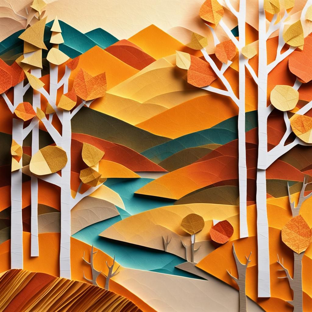 Autumn Sunrise Collage with Papercraft Details