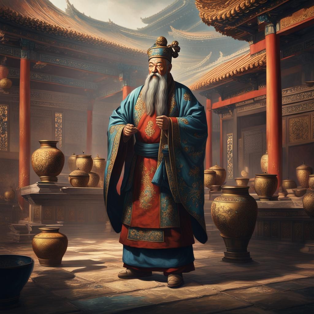 Gongbi Painting of Confucius in Antique Style
