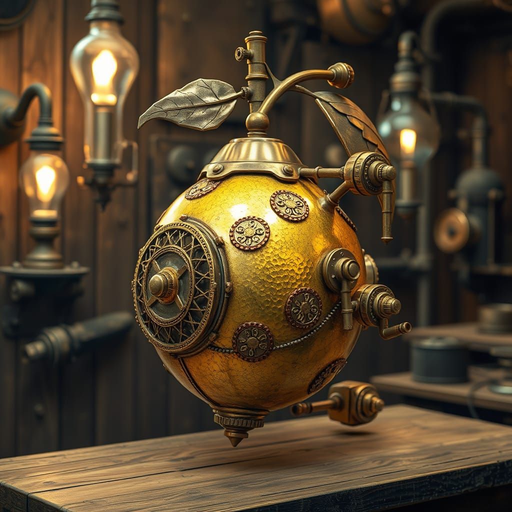 Industrial Steampunk Lemon in Brass and Copper