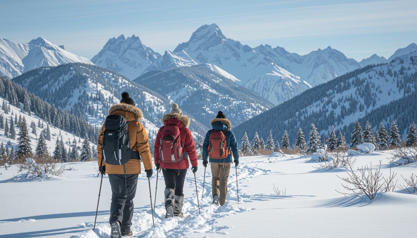 Vintage Photo of Hikers in Snow Mountains