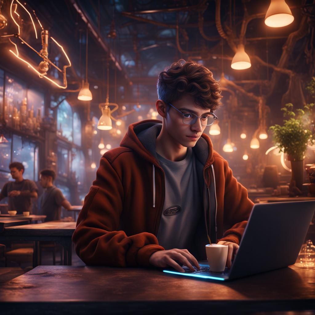 Teenager Creates AI Art on Laptop: Fantasy Concept Art