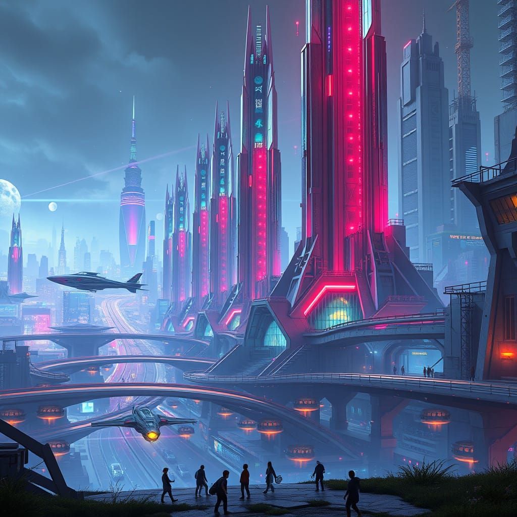 Gothic Futuristic Metropolis Unfolds in Cyberpunk Splendor
