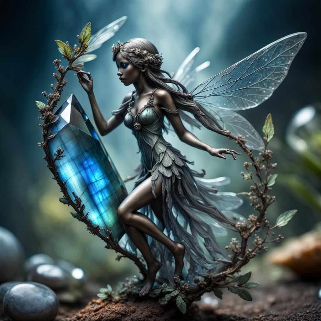 Labradorite Crystal Fairy in Hyperrealistic Style