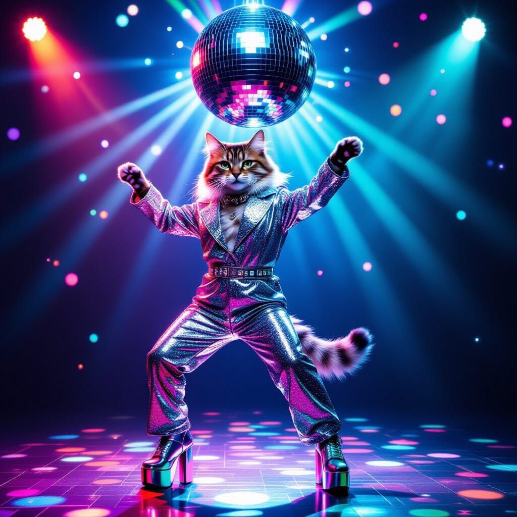 Cat Dancing in Disco Style