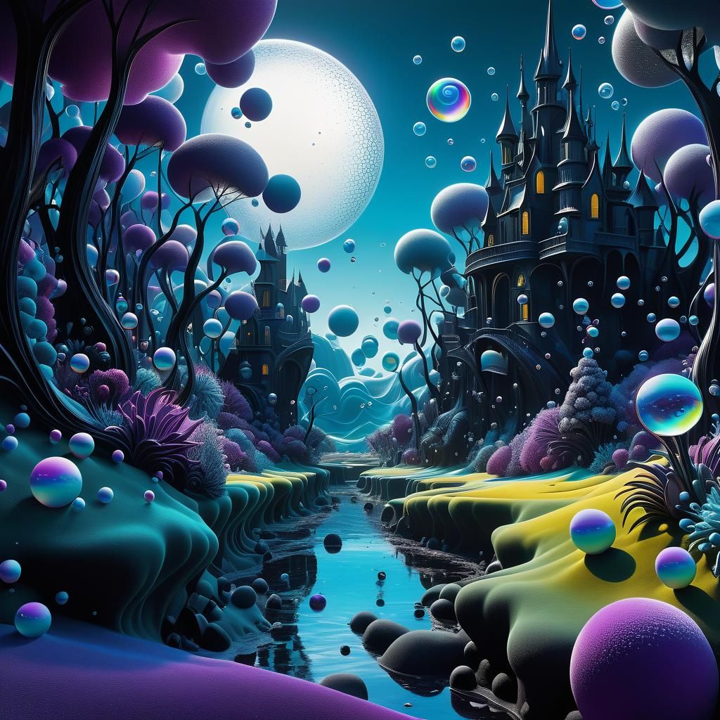Surreal Soap Bubble Landscape in Cubist Style