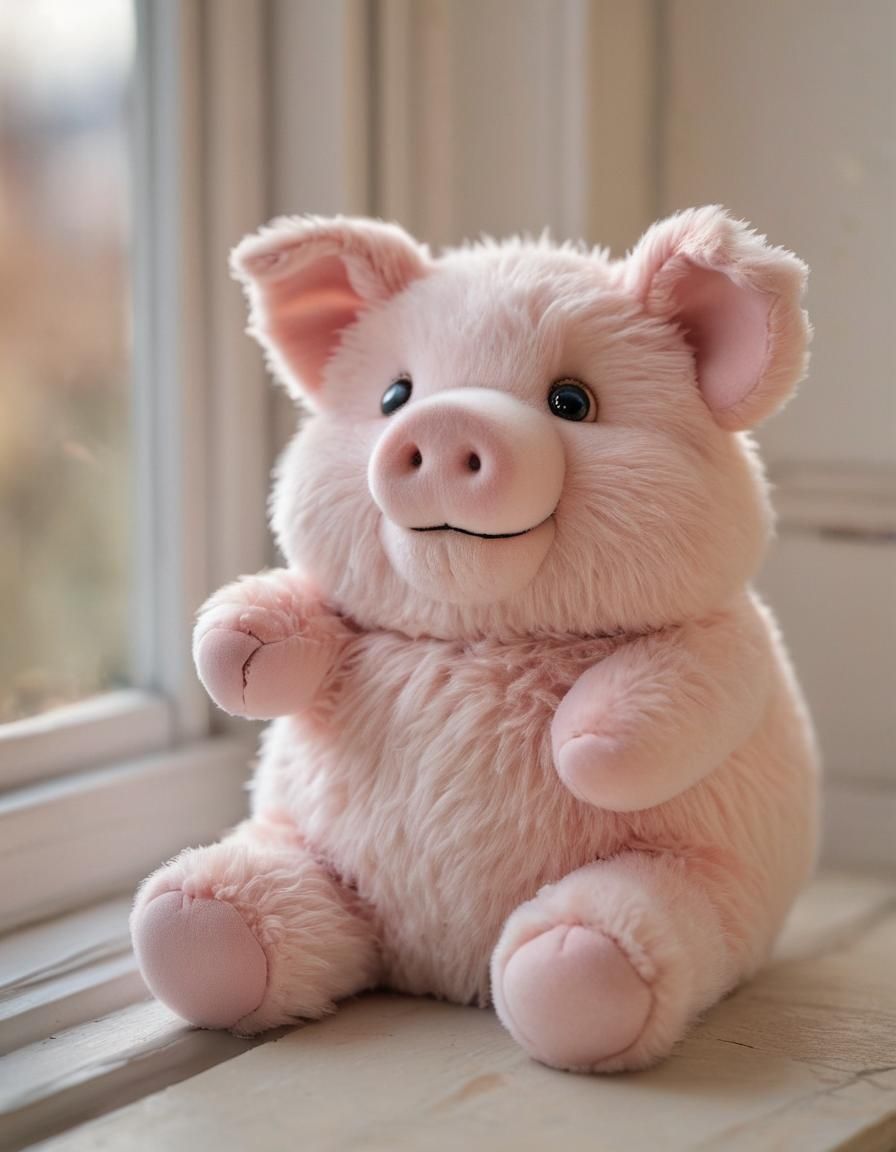 Cute Pig Plushie on a Window Sill