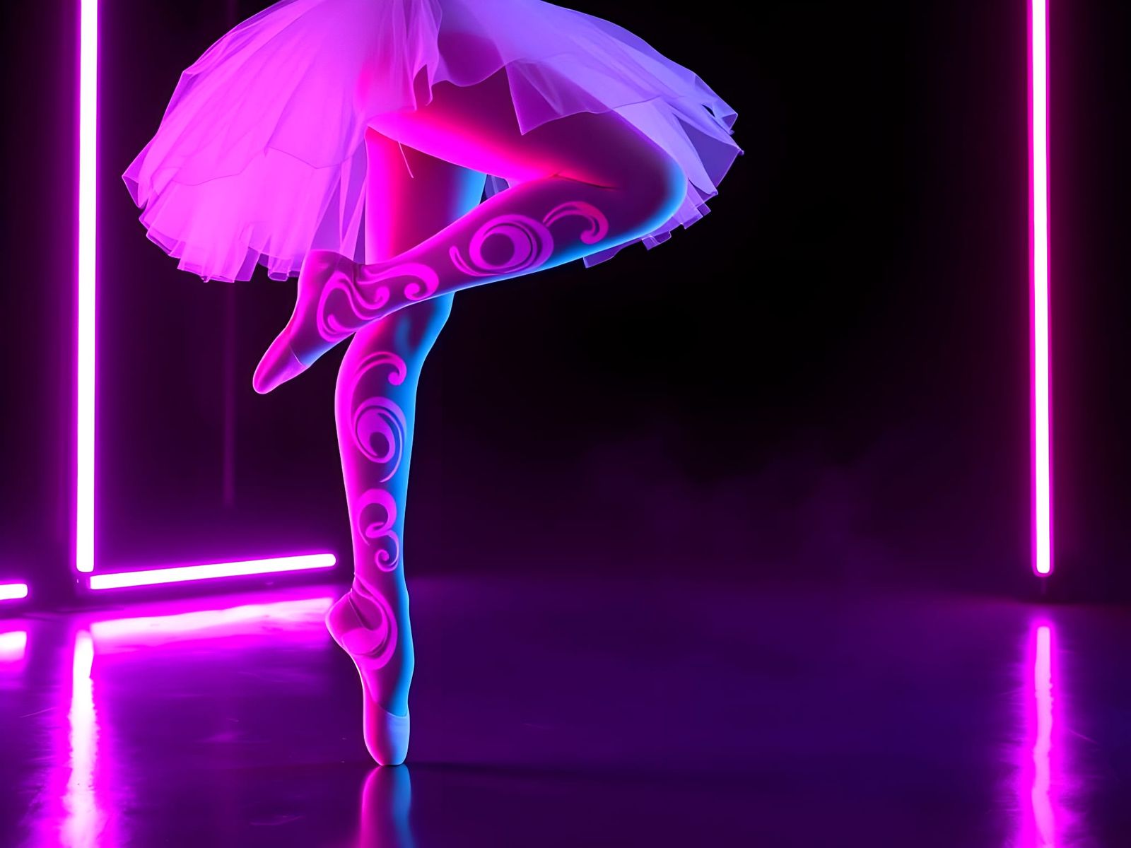 Ballerina Legs with Neon Swirl Socks in Futuristic Style