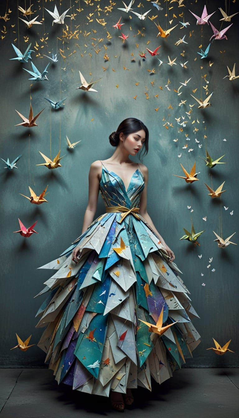 Origami Paper Gown in Fauvism Style