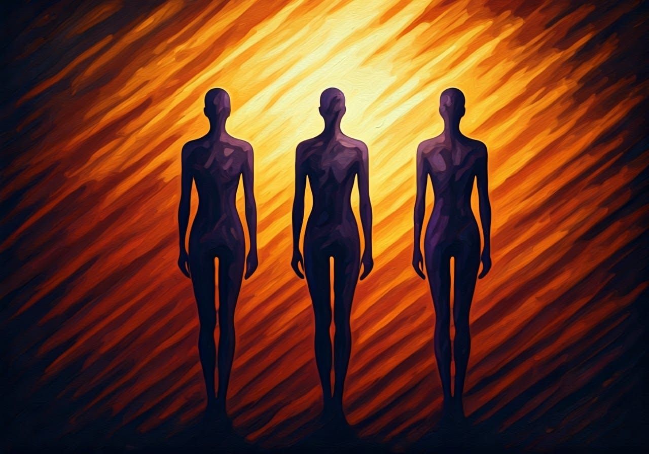 Ethereal Abstract Figures in a Vibrant, Textured Landscape