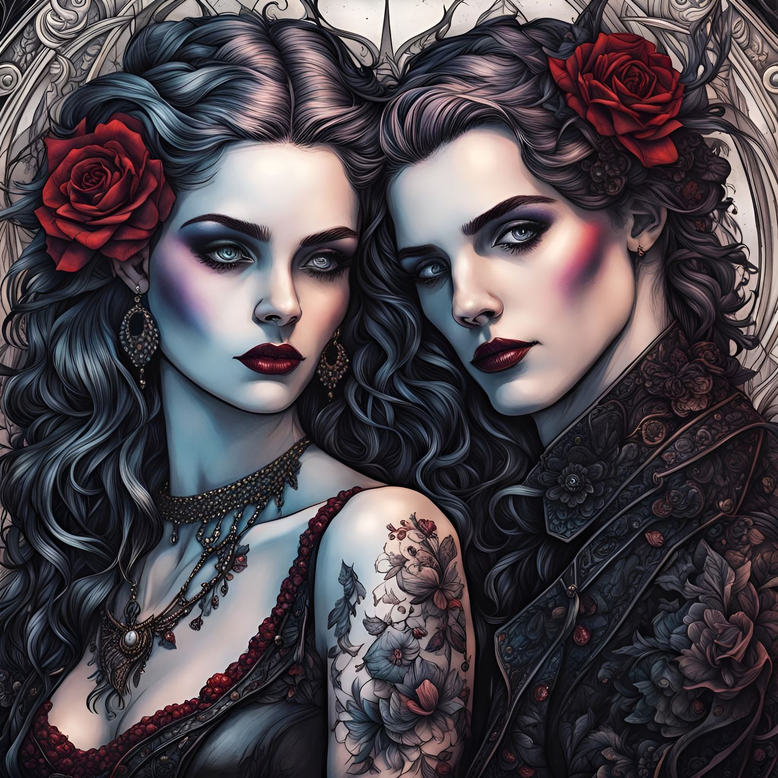 Beautiful Goth Lovers in Detailed Digital Art