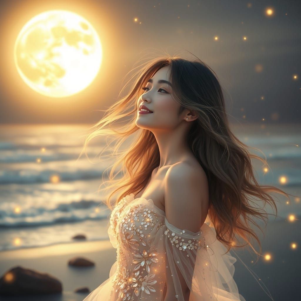 Ethereal Lady Enveloped in Dreamlike Atmosphere with Cascadi...