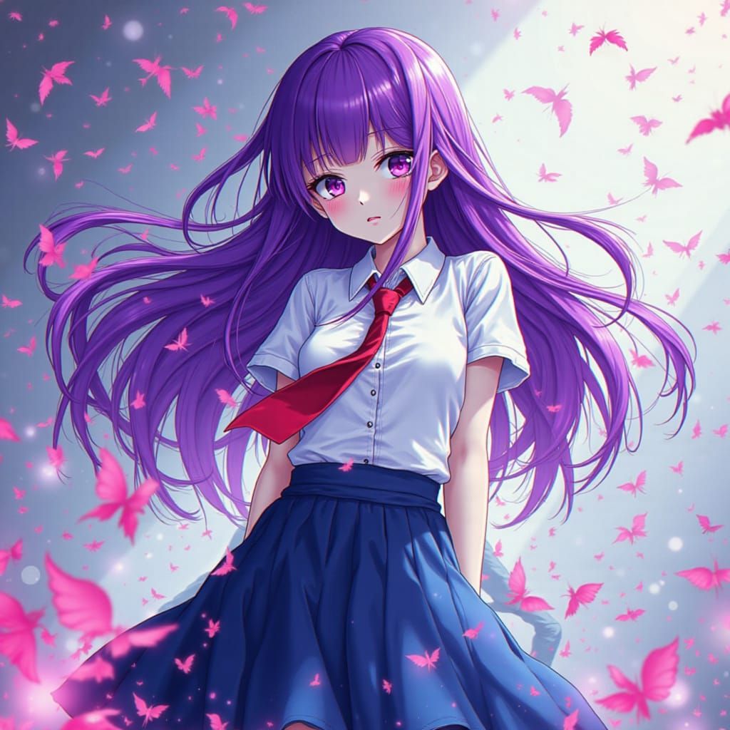 Glitched Anime Girl in Soft, Colorful Style