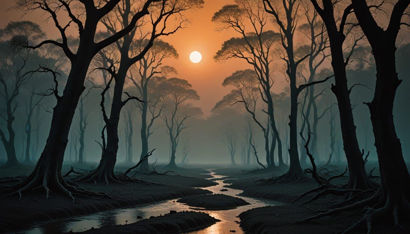 Ethereal Woman Lost in Twilight Maze