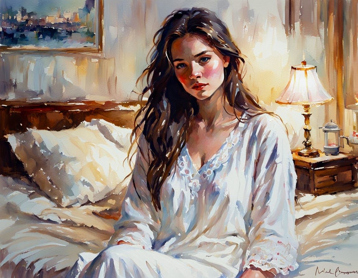 Elegant Woman in Watercolor Post-Impressionism Style