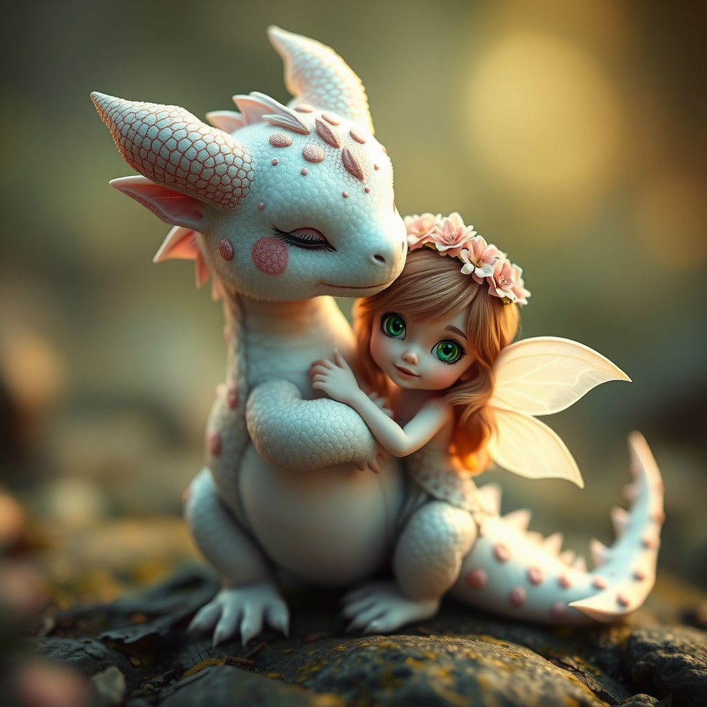 Dragon and Fairy Embrace in Mystical Realm