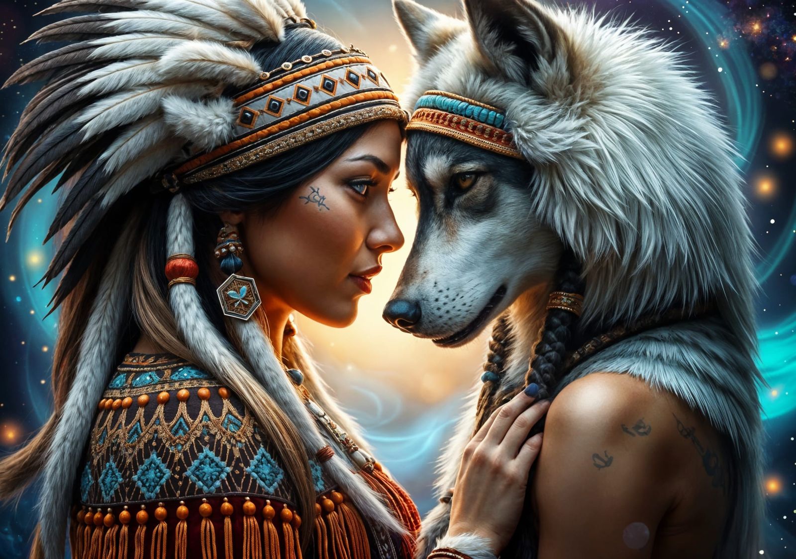 mmm, American Indian lady & a wolf-hybrid human!!