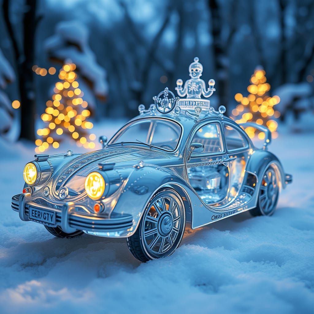 Ornate Glass Car for Winter Princess, Surreal Photo