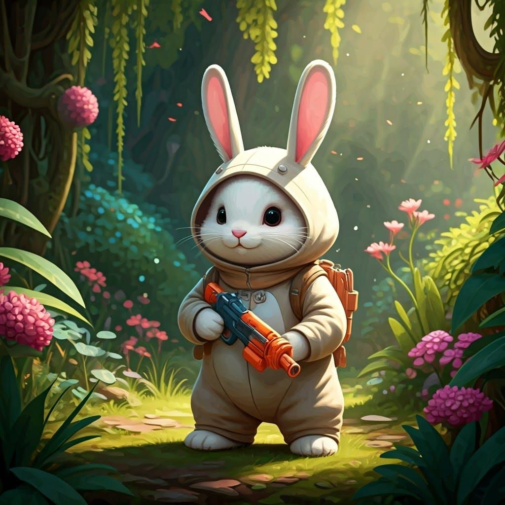 Whimsical Bunny in a Forest Wonderland