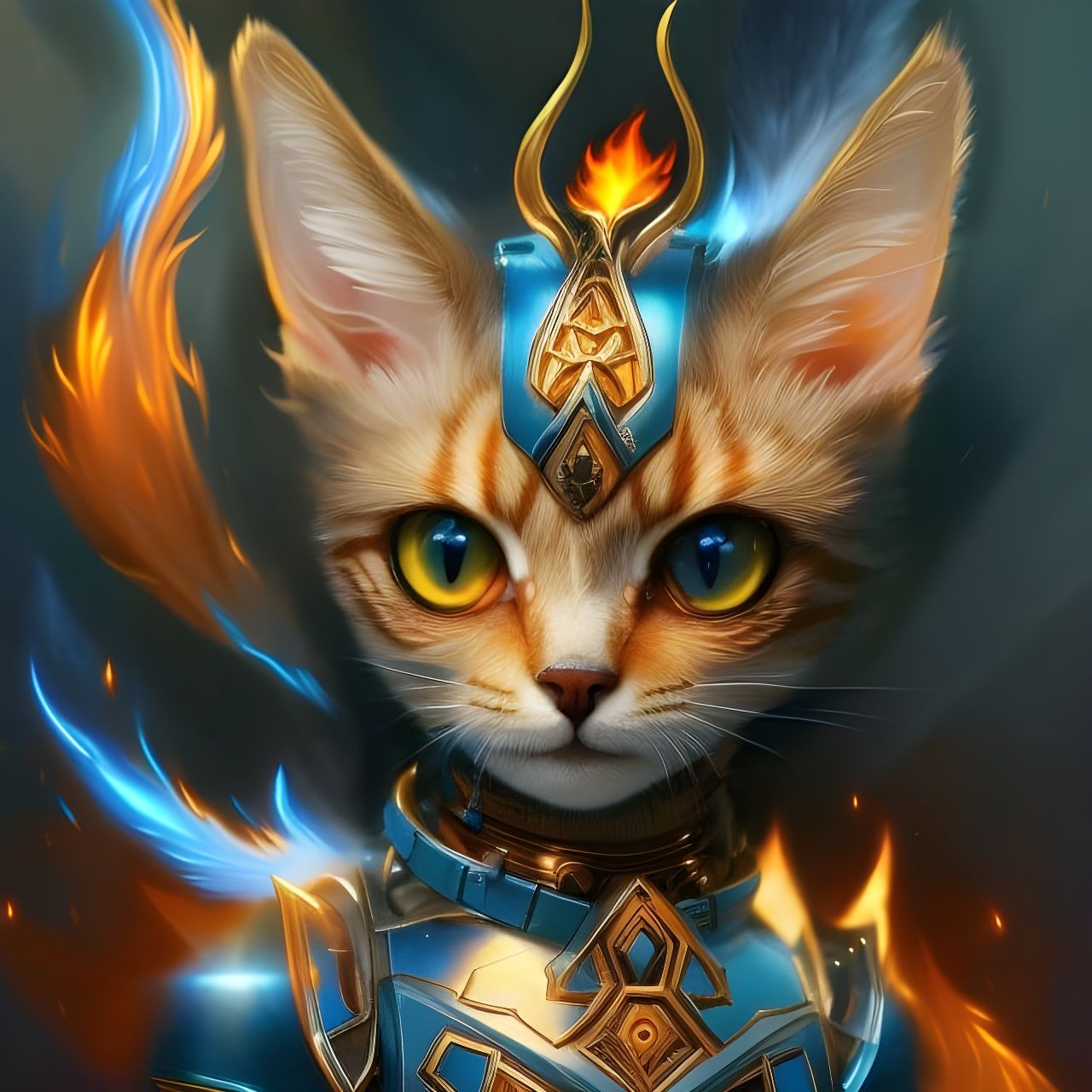 Cybernetic Fire Eagle Cat in Dungeon Art
