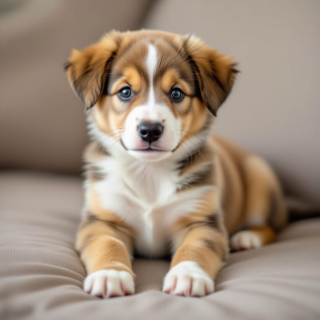 Cute Puppy Sitting on a Couch