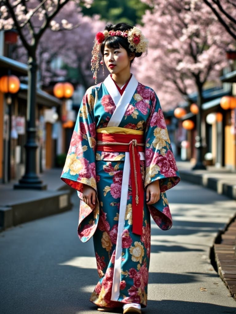 Stunning Brightly Colored Japanese Kimono in Photorealistic ...