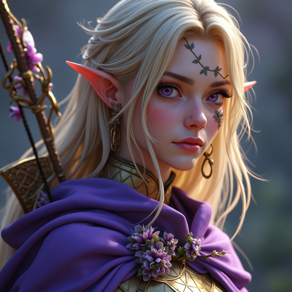 Half-Elf Warrior Portrait with Violet Accents
