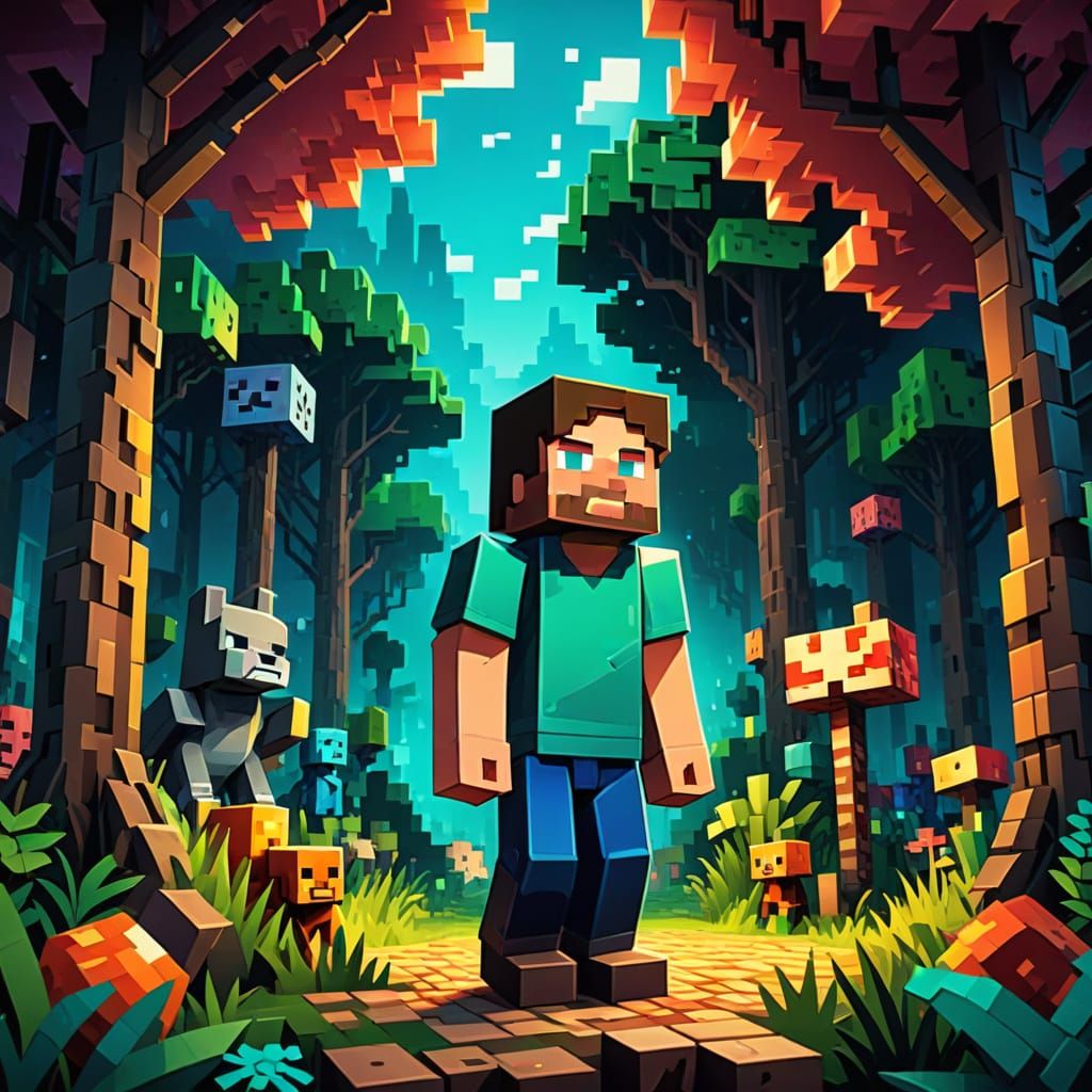 Blocky Pixel Art of Heroic Minecraft Steve