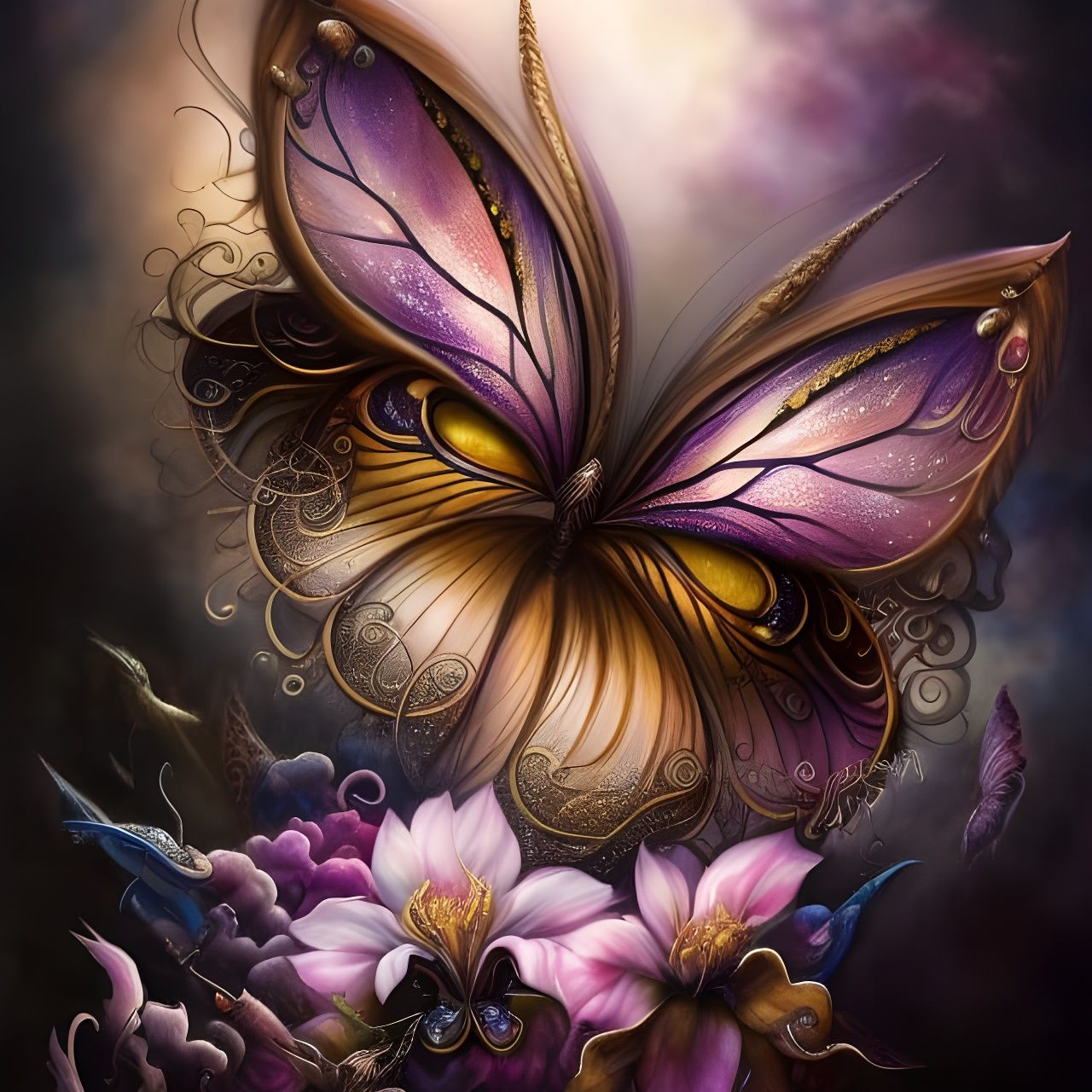 Metallic Butterfly Out-of-Body Experience in Mixed Media