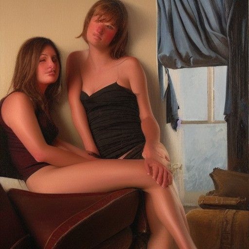 Lesbian Couple Portrait in Oil Painting Style