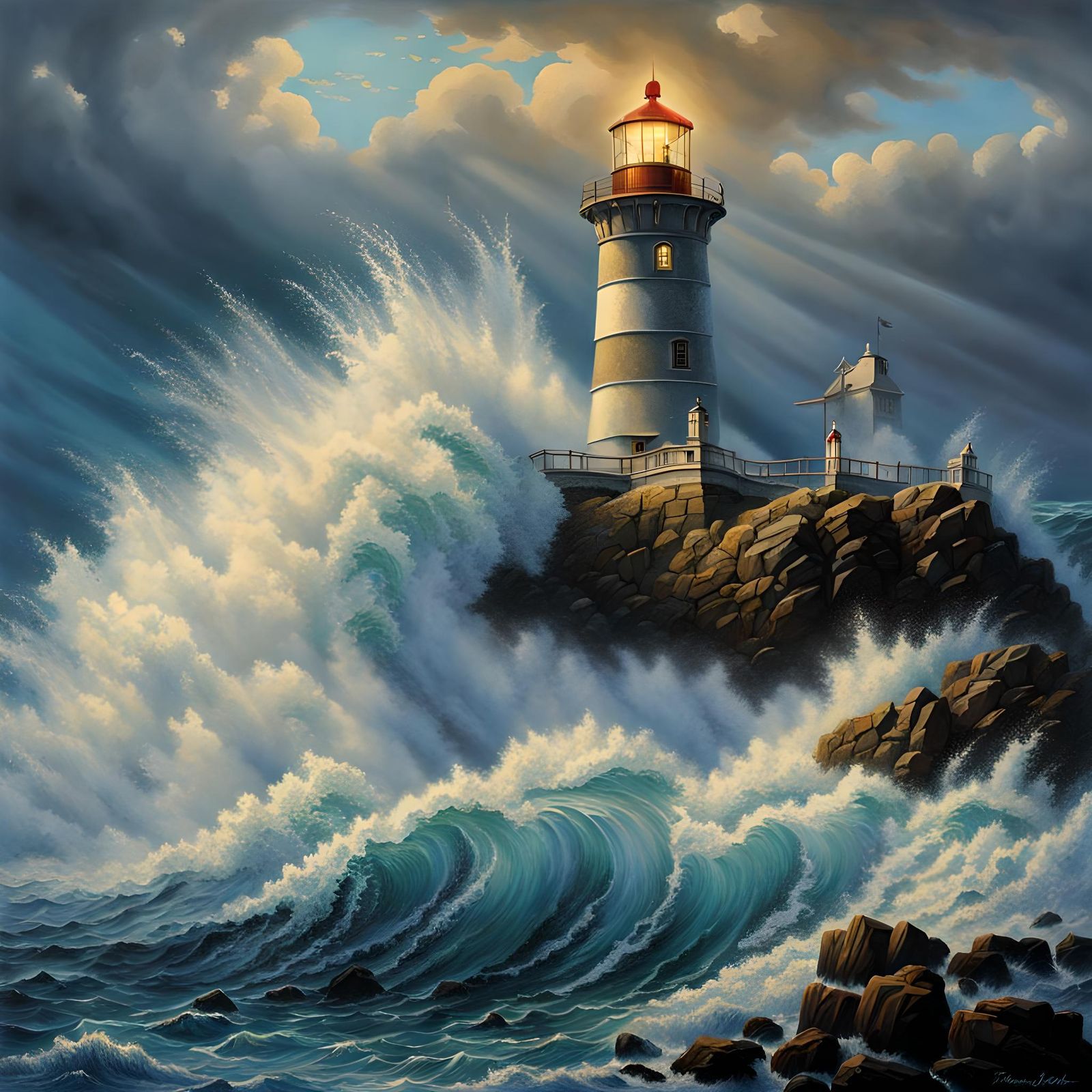 Ocean Lighthouse in Post-Apocalyptic Splash Art Style