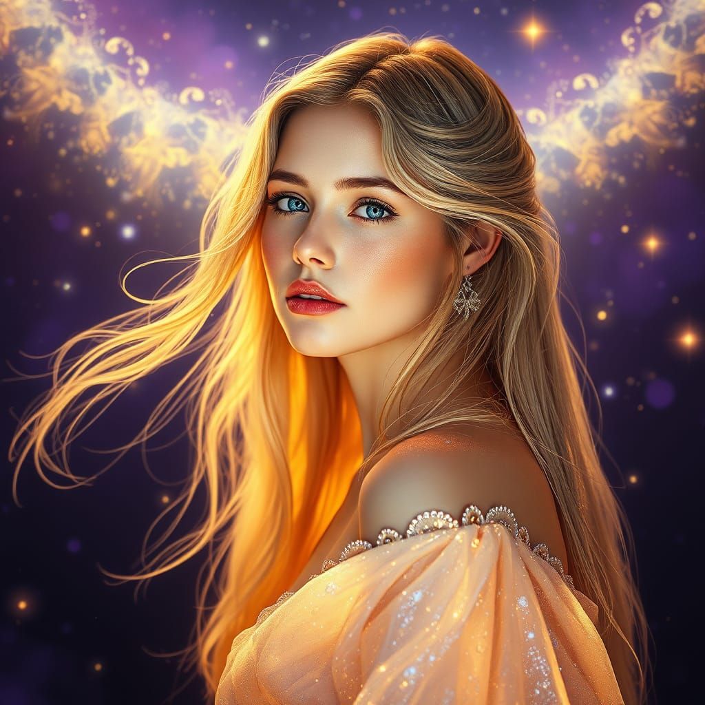 Shimmering Goddess in Luminous Gown