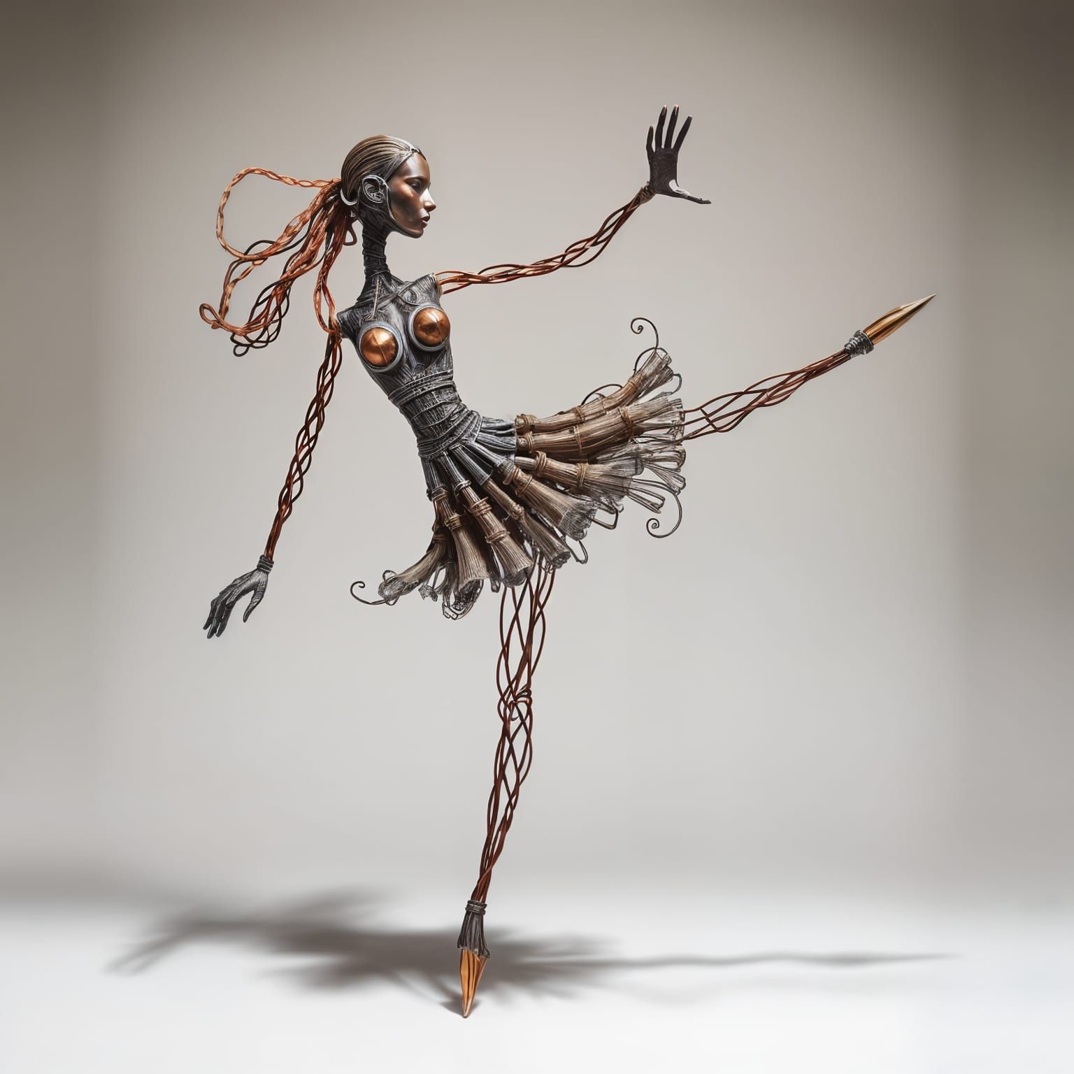 Wire Sculpture of Dancing Woman in Steampunk Style