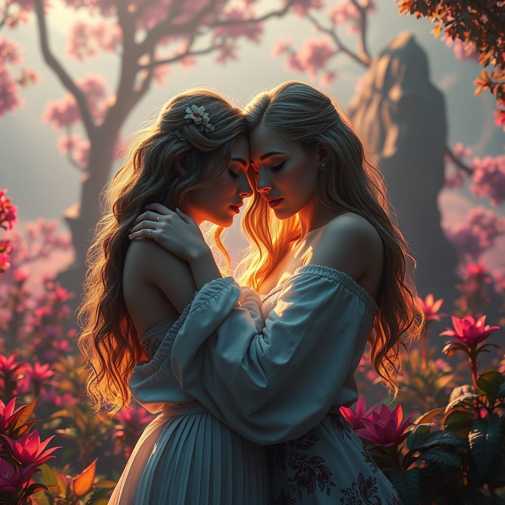 Loving Goddesses in Whimsical Landscape