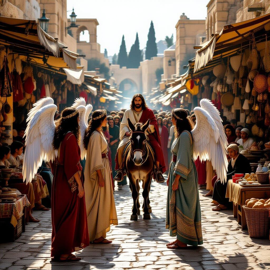 Angels Observe Jesus in Jerusalem: Renaissance Realism