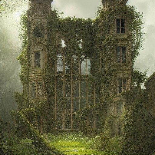 Overgrown Castle Ruins in Sinister Fantasy Art
