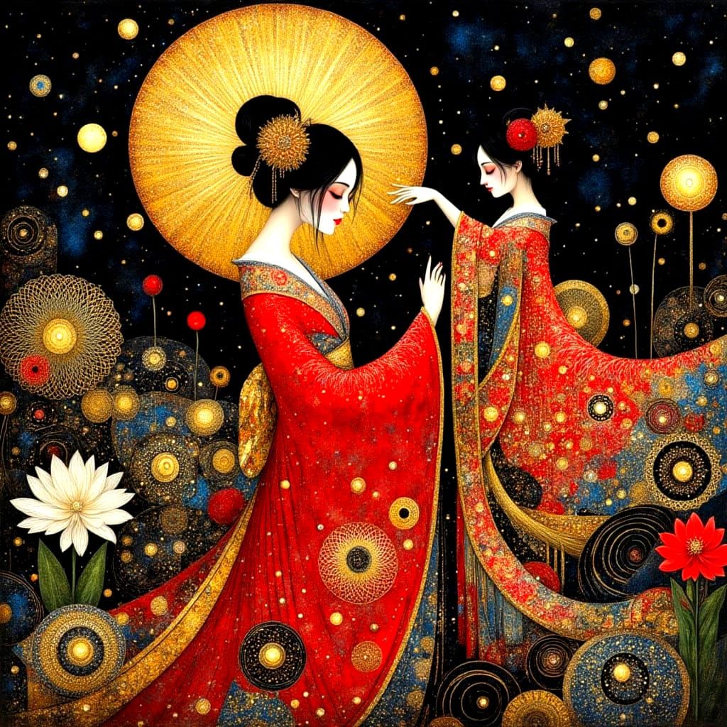 Beautiful Geisha`s meeting