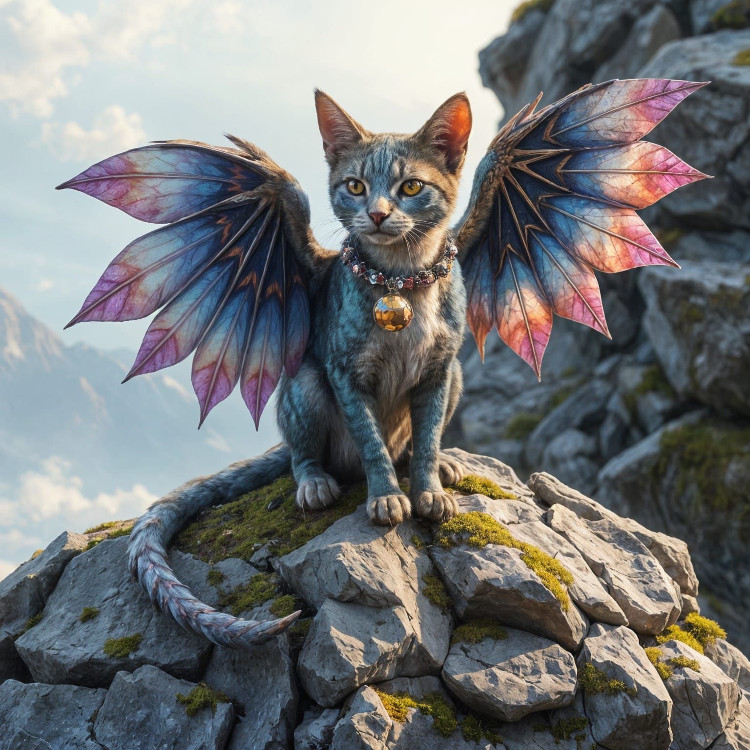 Whimsical, Dreamlike Feline with Majestic Wings