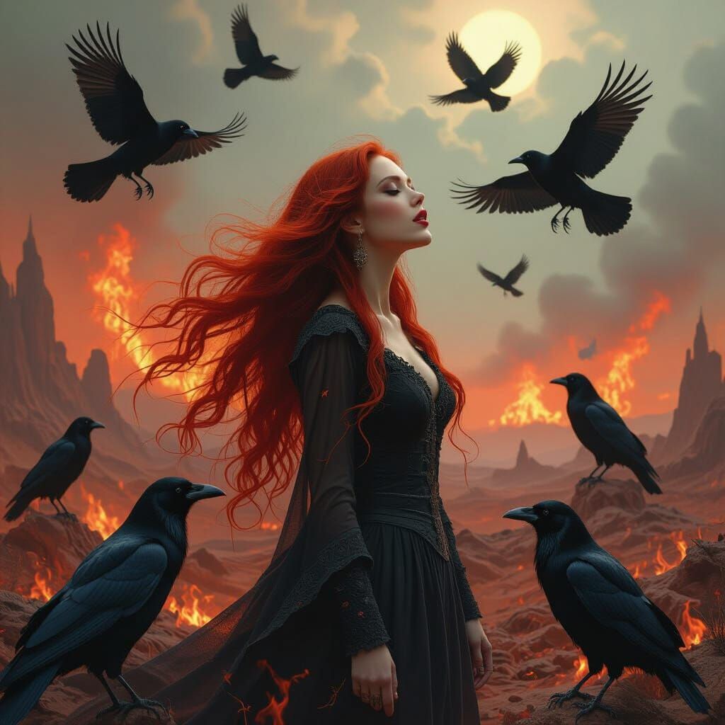 Scarlet Haired Woman in a Burning Underworld