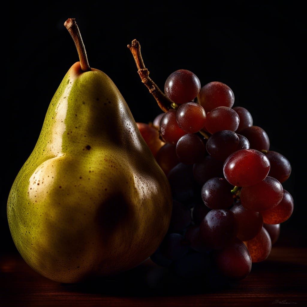 Hyperrealistic Still Life of Pears and Grapes