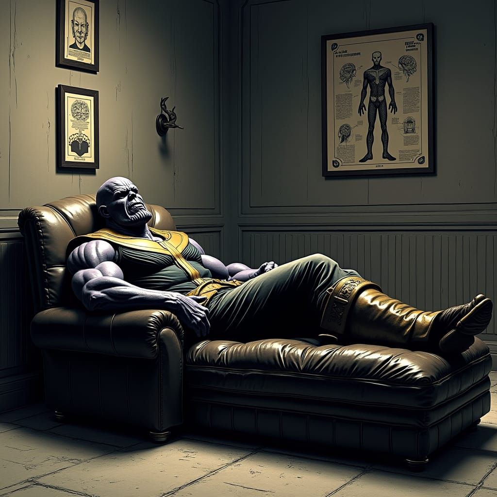 Thanos in Therapy: A Film Noir Illustration