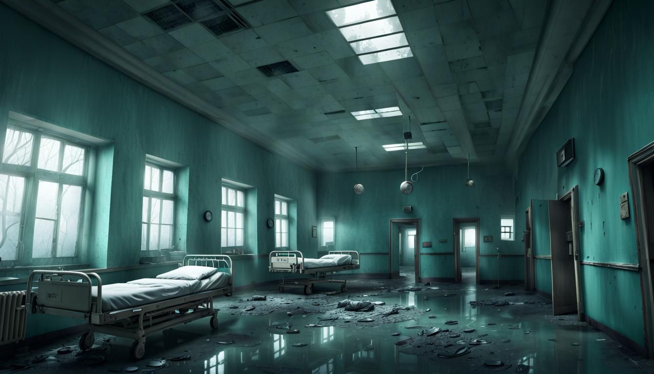 Eerie Abandoned Hospital in Digital Matte Painting Style