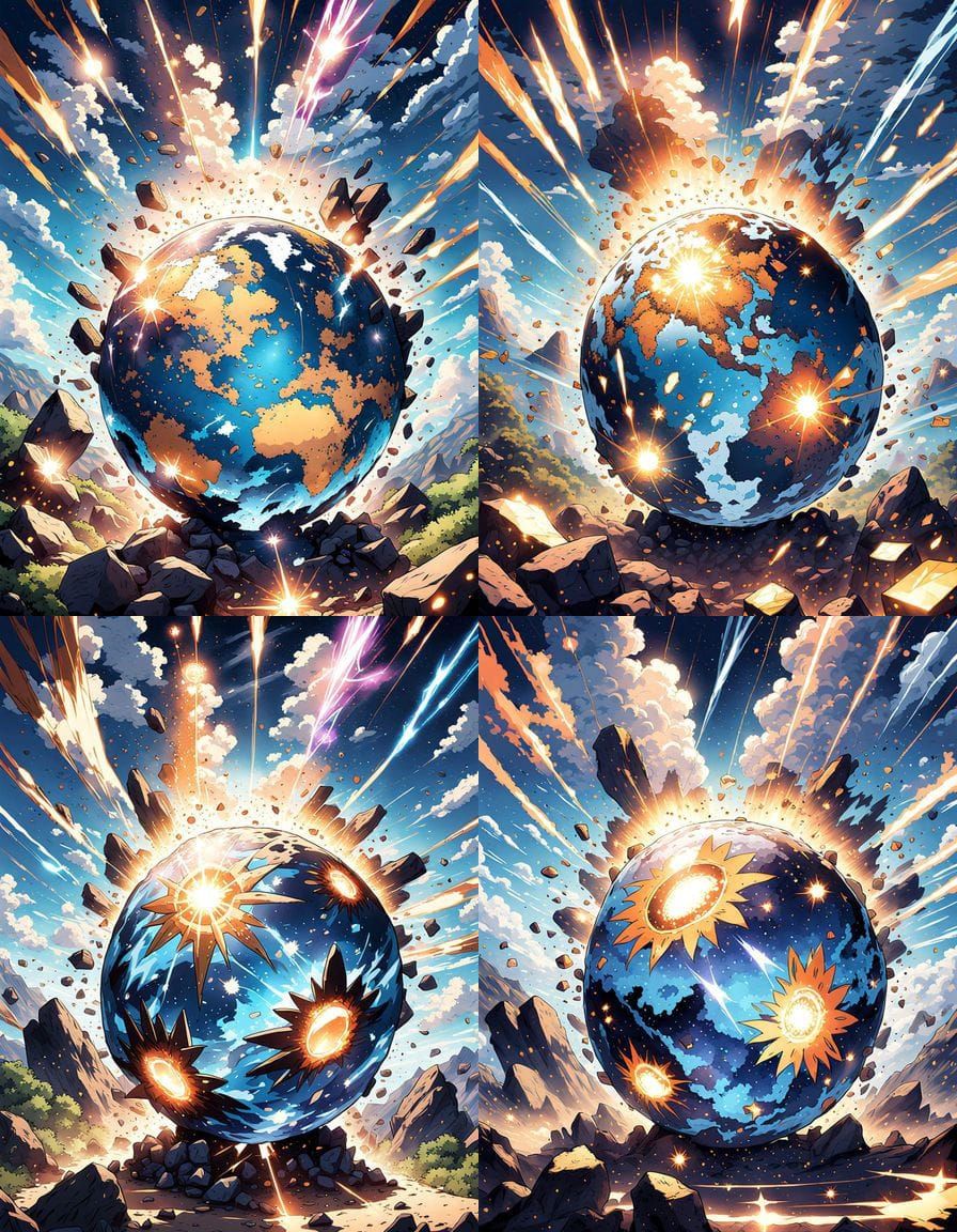 Magical Earth Explosion in Anime Manga Style