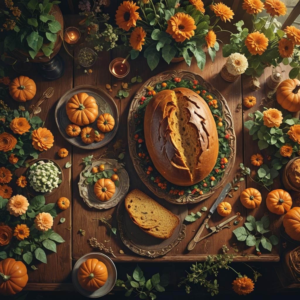Fantastical Pumpkin Bread Still Life in Golden Light