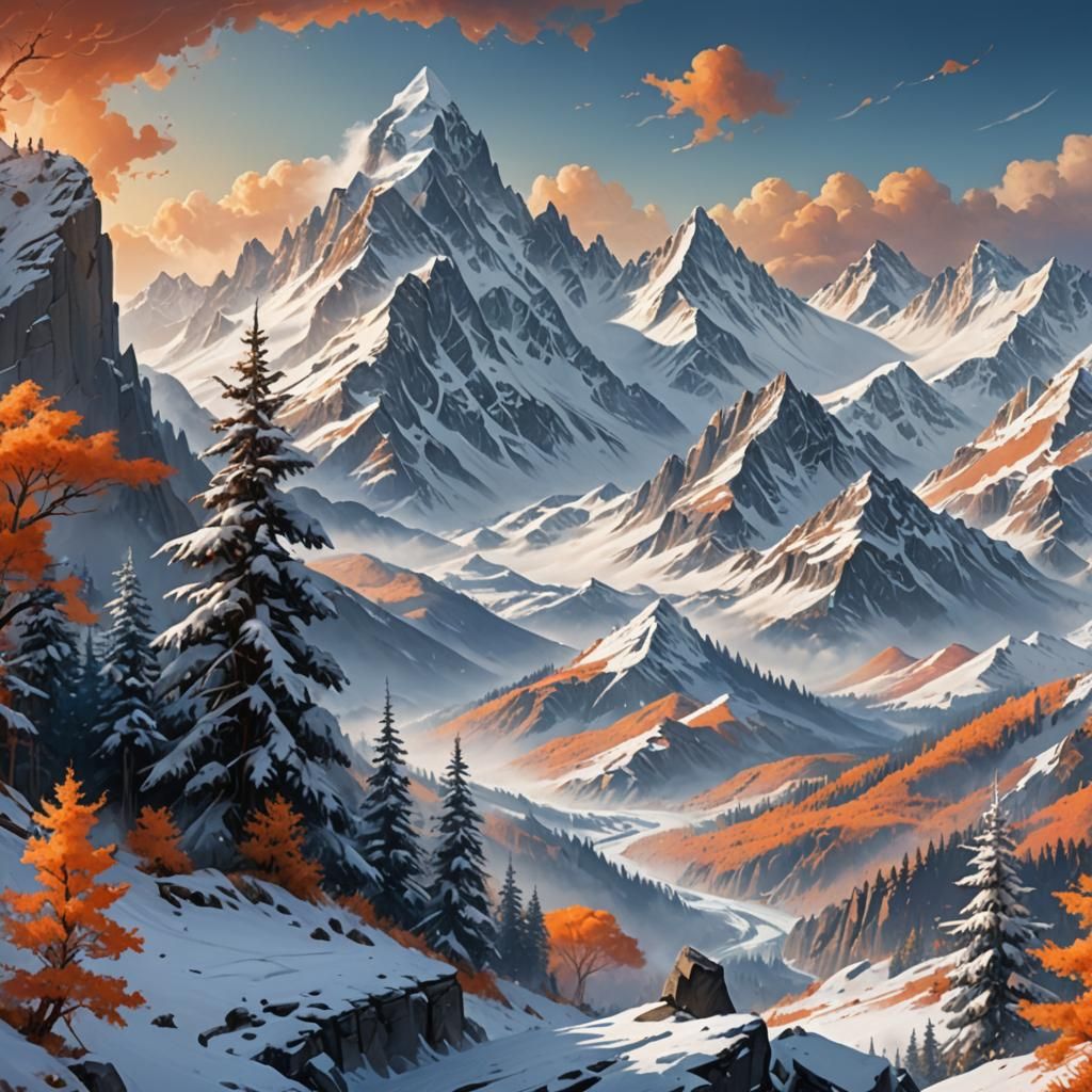 Snowy Mountains in Fantasy Landscape Art